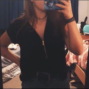 Classy Black Gold Zipper Blouse